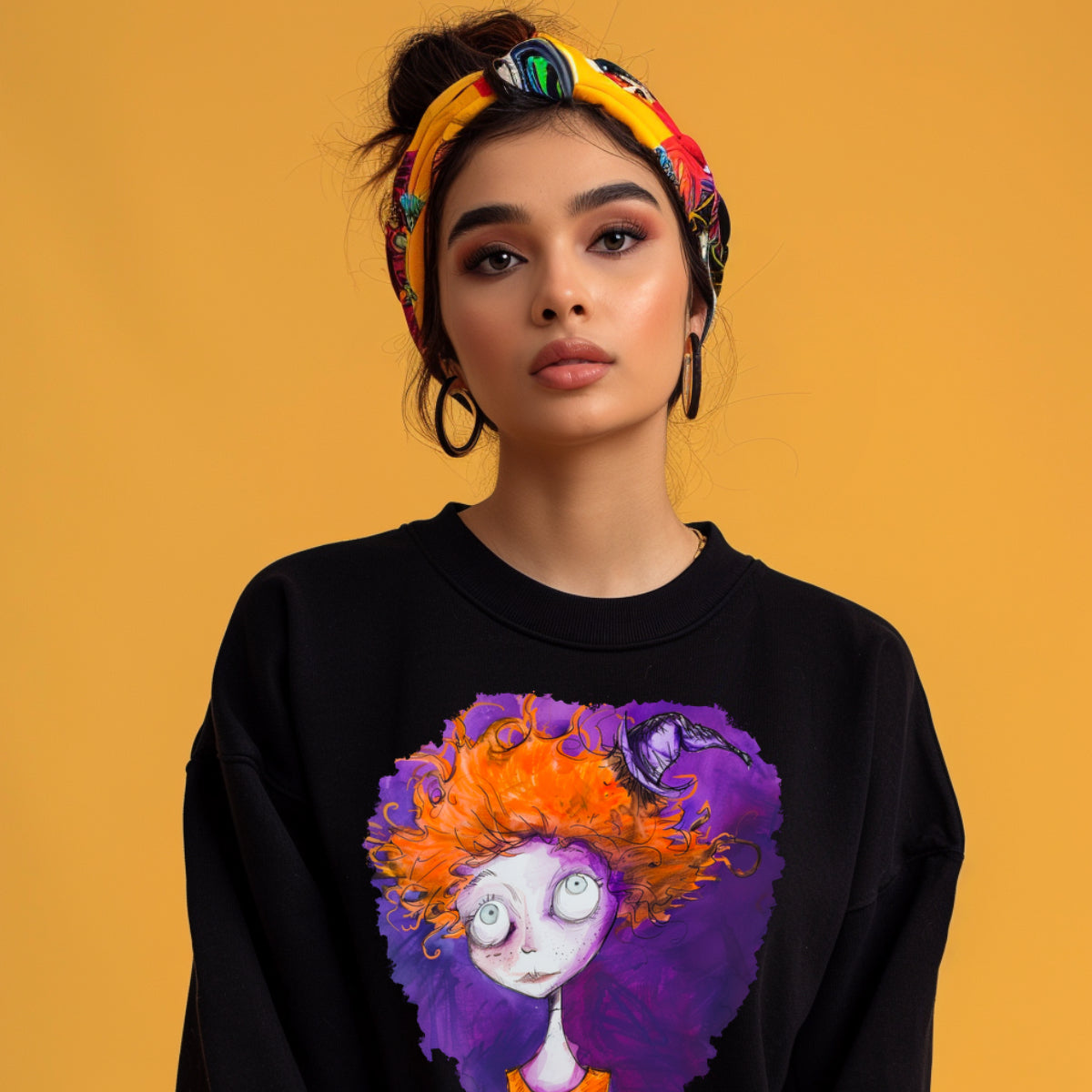 SWEAT-Shirt UNISEXE 100% COTON BIO, Misspopote - Orange and Purple