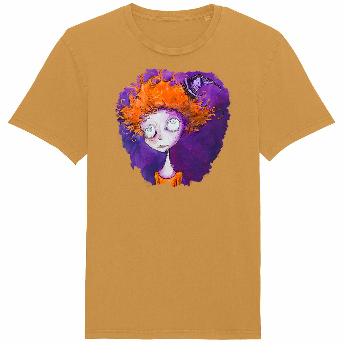 T-SHIRT UNISEXE Vintage 100% COTON BIO, Misspopote - Orange and Purple