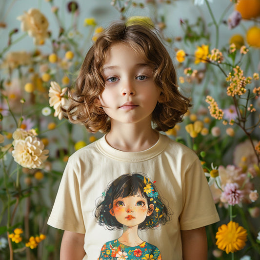 T-SHIRT ENFANT 100 COTON BIO, Spring Chic - Fille en Fleurs