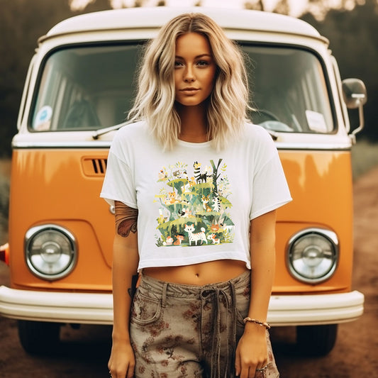 Crop TOP FEMME 100% COTON BIO, Cute Jungle