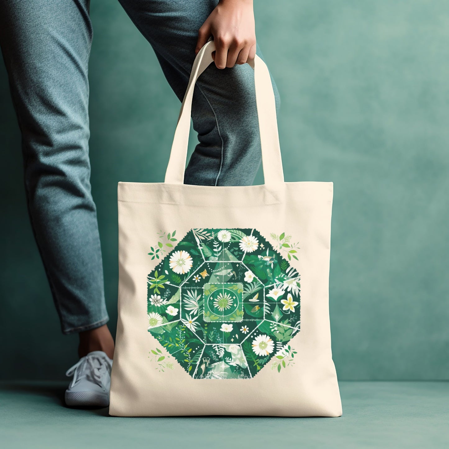 TOTEBAG Léger 100% COTON BIO, Spring Chic - Forest Mandala
