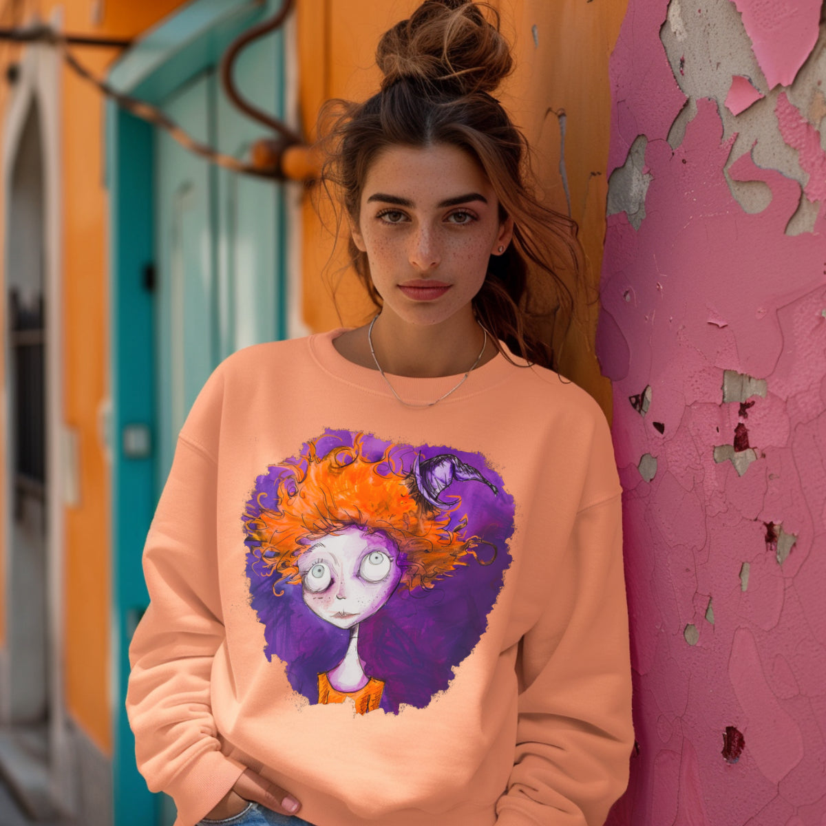 SWEAT-Shirt UNISEXE 100% COTON BIO, Misspopote - Orange and Purple