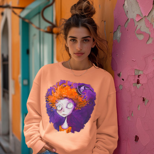 SWEAT-Shirt UNISEXE 100% COTON BIO, Misspopote - Orange and Purple