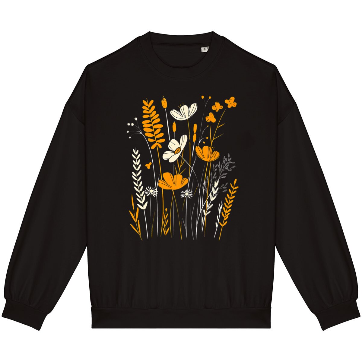 SWEAT-shirt UNISEXE Léger 100% COTON BIO, Spring Chic - Flowers Orange Vintage