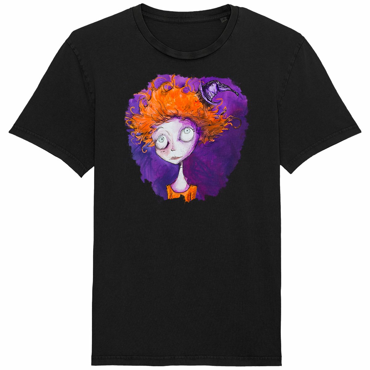 T-SHIRT UNISEXE Vintage 100% COTON BIO, Misspopote - Orange and Purple 