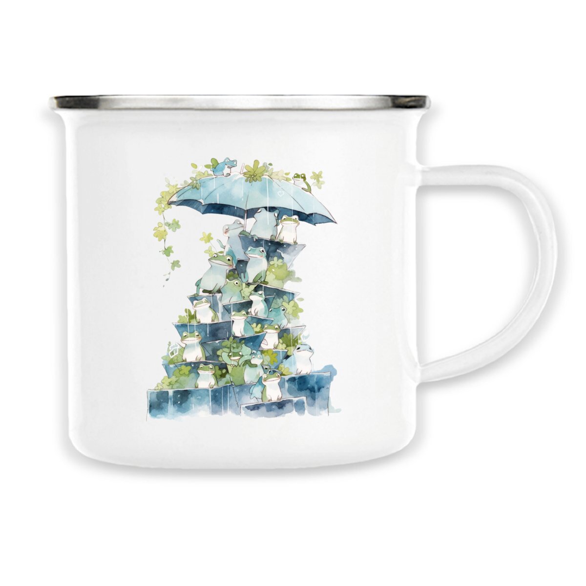MUG en MÉTAL, Cute Rain & Frogs